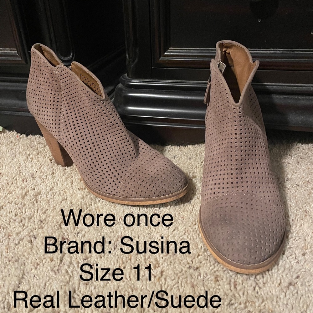 Susina laser cut ankle boots booties leather suede size 11